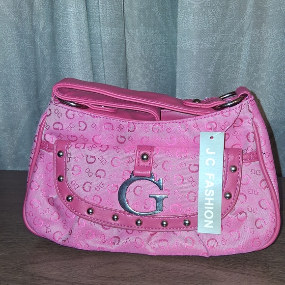 J.G. Fashion Handbags - Pink Shoulder Bag with Studded Detailing
